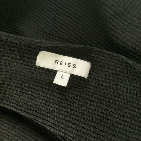 Reiss Megan Bardot Black Off The Shoulder Ribbed Knit Short Sleeve Top Large - Picture 6 of 8